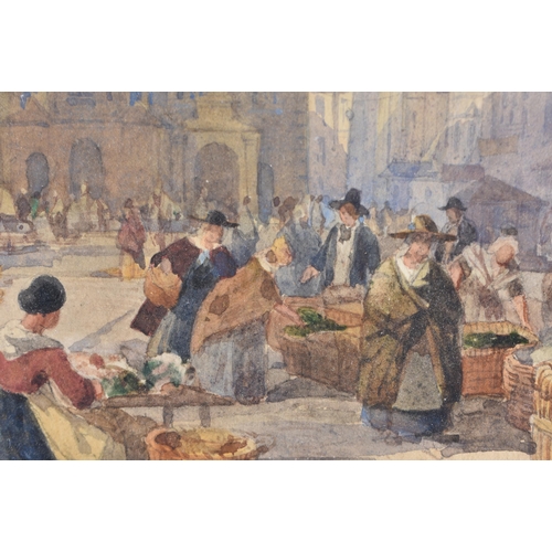 654 - Continental School (19th Century) Pair, Watercolours, Street scenes. 62 cm x 52 cm.