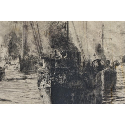 662 - William Wyllie (1851-1931) Very Large Etching, Maritime Scene. 95 cm x 77 cm.