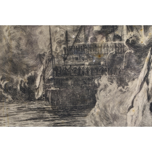 662 - William Wyllie (1851-1931) Very Large Etching, Maritime Scene. 95 cm x 77 cm.