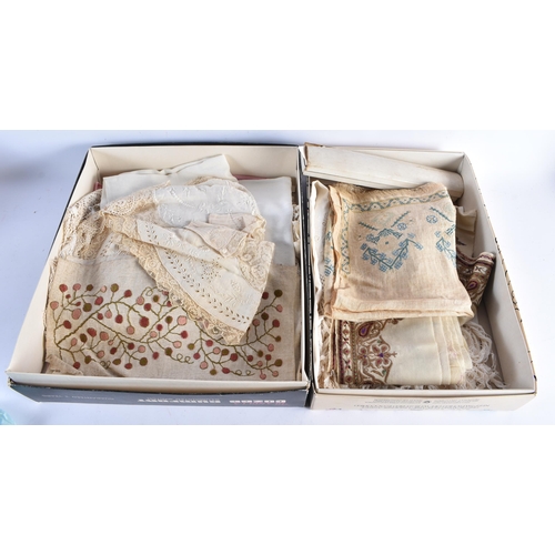 665 - ASSORTED ANTIQUE LACE EMBROIDERIES together with later lace and other ephemera including a Victorian... 