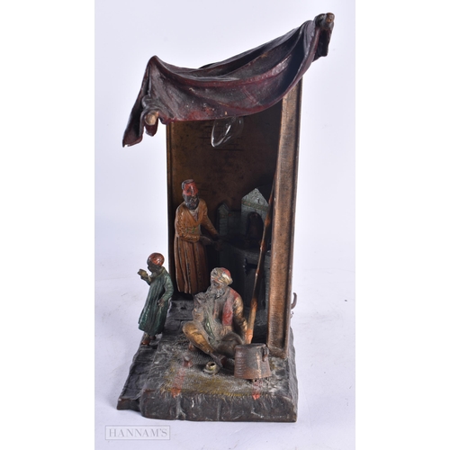 676 - A LARGE 19TH CENTURY AUSTRIAN COLD PAINTED BRONZE TENT modelled with figures to the interior. 30 cm ... 