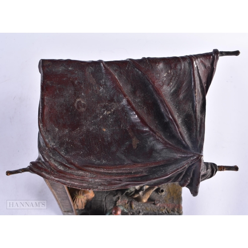 676 - A LARGE 19TH CENTURY AUSTRIAN COLD PAINTED BRONZE TENT modelled with figures to the interior. 30 cm ... 