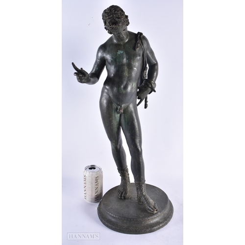 679 - A FINE LARGE 19TH CENTURY EUROPEAN GRAND TOUR BRONZE FIGURE OF NARCISSUS. 58 cm x 22 cm.