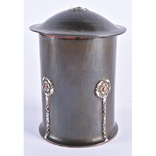 69 - A LOVELY EARLY 20TH CENTURY SILVER AND COPPER MIXED METAL TEA CADDY Attributed to A E Jones. 11 cm h... 