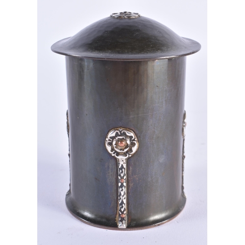 69 - A LOVELY EARLY 20TH CENTURY SILVER AND COPPER MIXED METAL TEA CADDY Attributed to A E Jones. 11 cm h... 