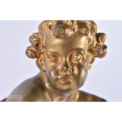 712 - A 19TH CENTURY FRENCH GILT BRONZE FIGURE OF A CHERUB. 31 cm high.