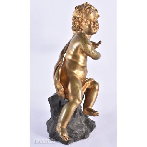 712 - A 19TH CENTURY FRENCH GILT BRONZE FIGURE OF A CHERUB. 31 cm high.