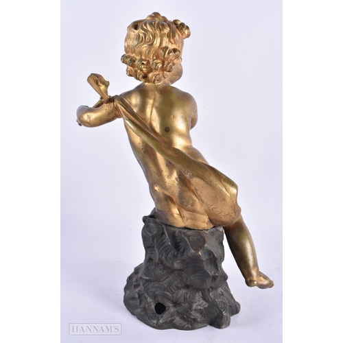 712 - A 19TH CENTURY FRENCH GILT BRONZE FIGURE OF A CHERUB. 31 cm high.