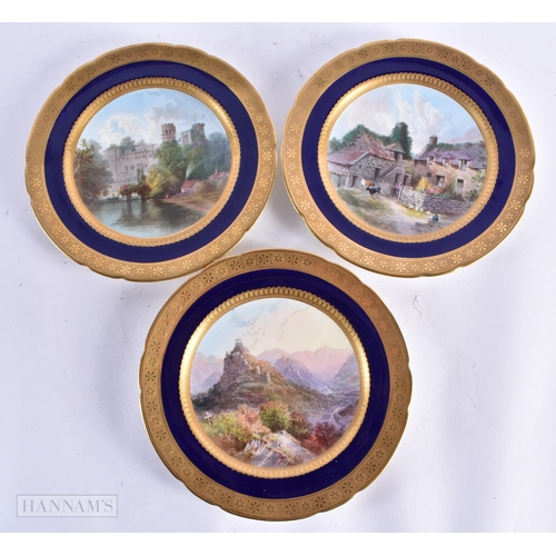 726 - A SET OF SIX LATE 19TH CENTURY MINTON PORCELAIN LANDSCAPE PLATES. 24 cm wide. (6)