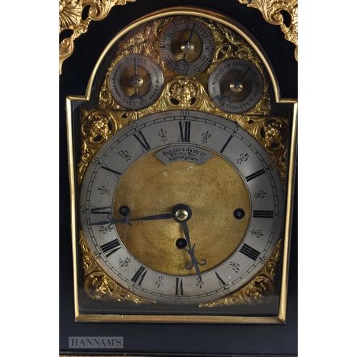 727 - A LARGE VICTORIAN EBONISED BRACKET CLOCK with four silvered dials. 64 cm x 36 cm.