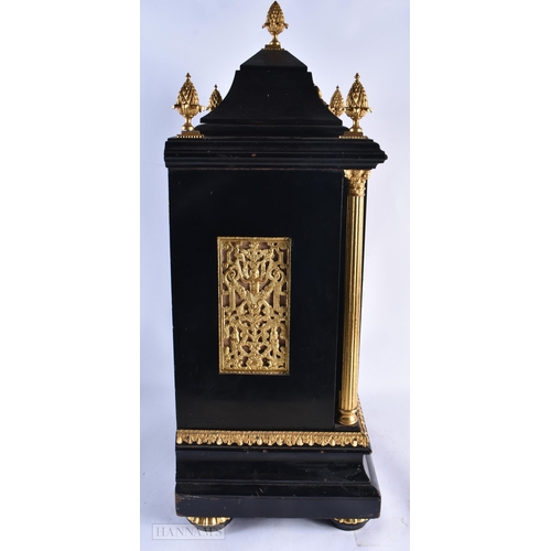 727 - A LARGE VICTORIAN EBONISED BRACKET CLOCK with four silvered dials. 64 cm x 36 cm.