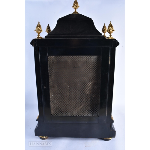 727 - A LARGE VICTORIAN EBONISED BRACKET CLOCK with four silvered dials. 64 cm x 36 cm.