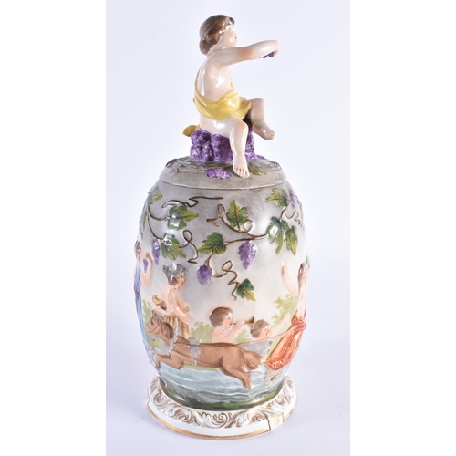 74 - A LARGE ITALIAN NAPLES PORCELAIN CUP AND COVER decorated with classical scenes. 31 cm high.