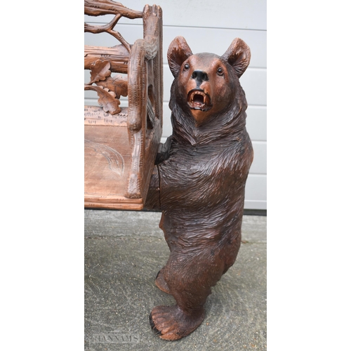 756 - A FINE 19TH CENTURY BAVARIAN CARVED LINDEN WOOD BLACK FOREST BEAR BENCH beautifully carved with bear... 