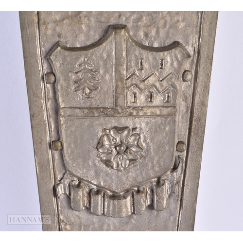 767 - A PAIR OF BRONZE ARMORIAL WALL SCONCES. 55 cm x 22 cm.