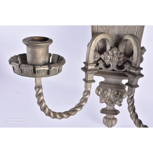 767 - A PAIR OF BRONZE ARMORIAL WALL SCONCES. 55 cm x 22 cm.