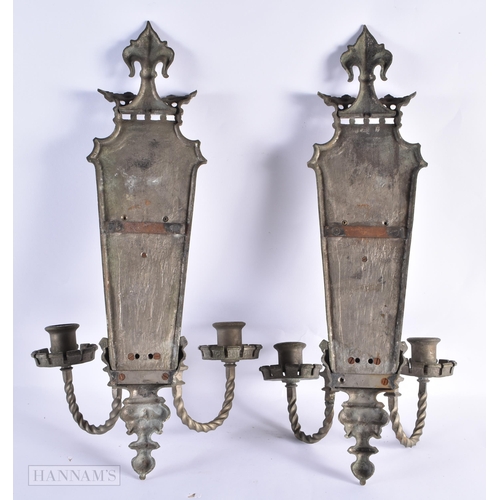 767 - A PAIR OF BRONZE ARMORIAL WALL SCONCES. 55 cm x 22 cm.