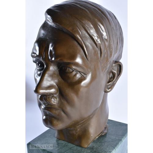 768 - A LARGE CONTINENTAL BRONZE BUST OF HITLER. 50 cm x 20 cm.