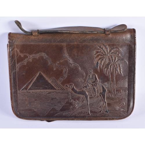 77 - AN ART DECO LEATHER EGYPTIAN REVIVAL BAG. 27 cm x 21 cm.