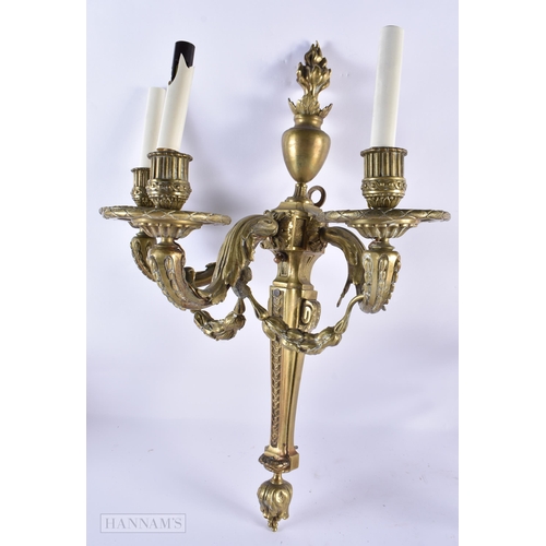 771 - A PAIR OF ANTIQUE FRENCH BRONZE WALL SCONCES. 56 cm x 32 cm.