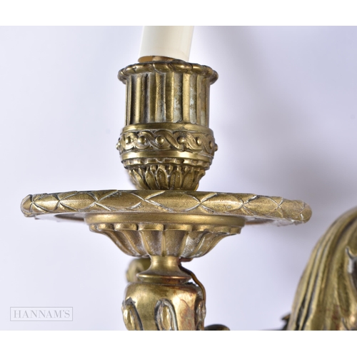 771 - A PAIR OF ANTIQUE FRENCH BRONZE WALL SCONCES. 56 cm x 32 cm.