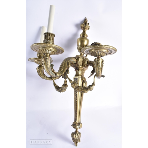 771 - A PAIR OF ANTIQUE FRENCH BRONZE WALL SCONCES. 56 cm x 32 cm.