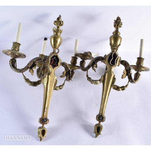 771 - A PAIR OF ANTIQUE FRENCH BRONZE WALL SCONCES. 56 cm x 32 cm.