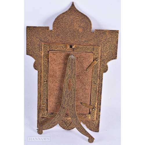 774 - A RARE 19TH CENTURY TURKISH OTTOMAN GOLD DAMASCANED IRON PHOTOGRAPH FRAME decorated with foliage. 22... 