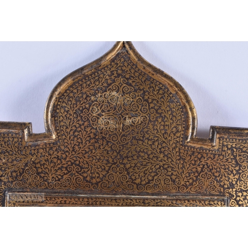 774 - A RARE 19TH CENTURY TURKISH OTTOMAN GOLD DAMASCANED IRON PHOTOGRAPH FRAME decorated with foliage. 22... 