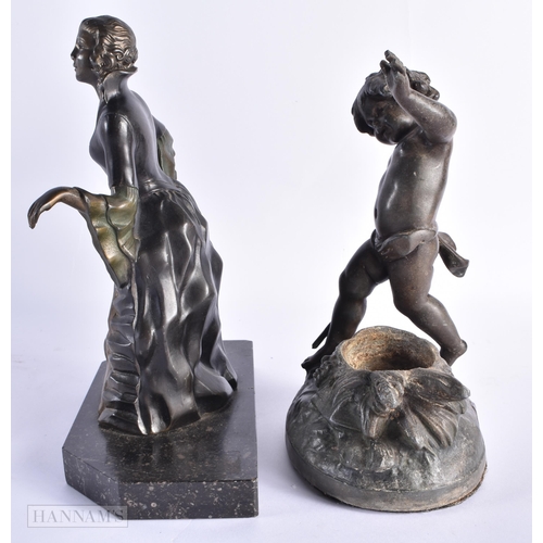 778 - TWO ANTIQUE SPELTER FIGURES. Largest 24 cm high. (2)