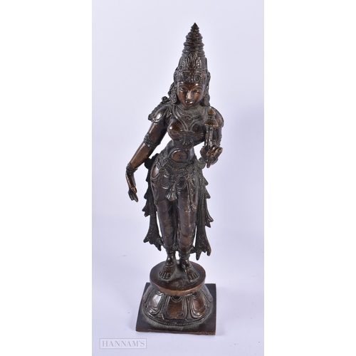 793 - AN ANTIQUE INDIAN BRONZE together with a Chinese enamelled brass box & an African tribal head rest. ... 