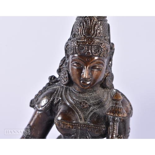 793 - AN ANTIQUE INDIAN BRONZE together with a Chinese enamelled brass box & an African tribal head rest. ... 