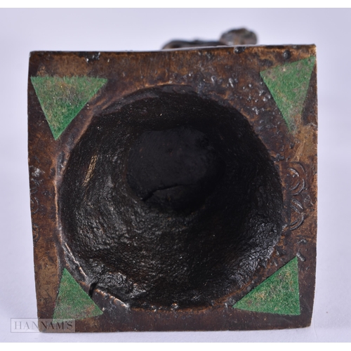 793 - AN ANTIQUE INDIAN BRONZE together with a Chinese enamelled brass box & an African tribal head rest. ... 