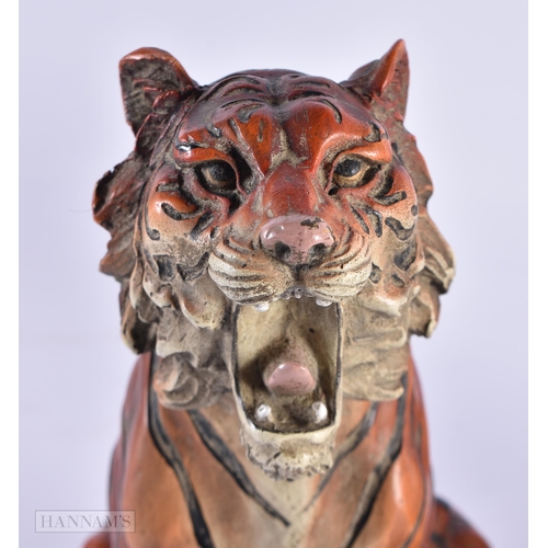 797 - A PAIR OF CONTINENTAL COLD PAINTED BRONZE TIGERS. 23 cm high.