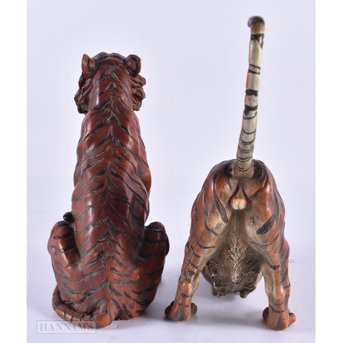 797 - A PAIR OF CONTINENTAL COLD PAINTED BRONZE TIGERS. 23 cm high.