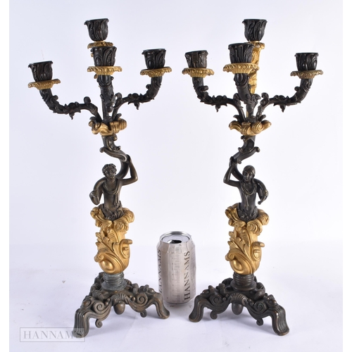 800 - A LARGE PAIR OF 19TH CENTURY FRENCH BRONZE FIGURAL CANDLEABRA. 47 cm high.