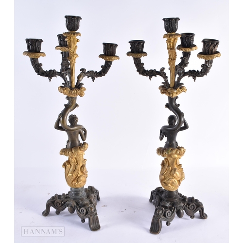 800 - A LARGE PAIR OF 19TH CENTURY FRENCH BRONZE FIGURAL CANDLEABRA. 47 cm high.