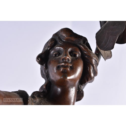 802 - AN ART NOUVEAU COLD PAINTED SPELTER FIGURAL LAMP. 70 cm high.