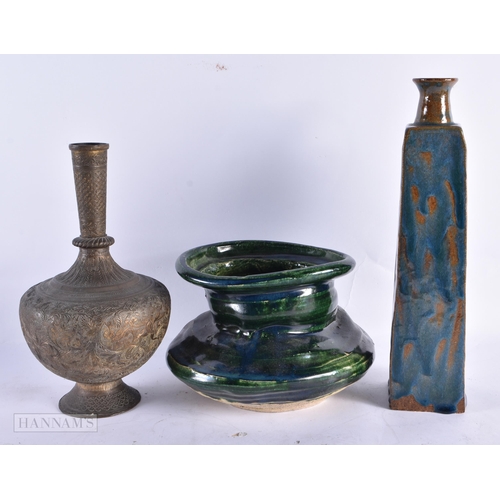 804 - STUDIO POTTERY together with a Bohemian bowl and a Persian vase. (5)