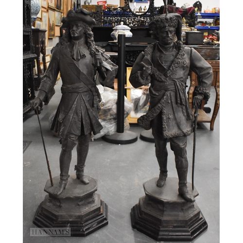 806 - A VERY LARGE PAIR OF 19TH CENTURY FRENCH SPELTER FIGURES OF MALES modelled upon original ebonised wo... 