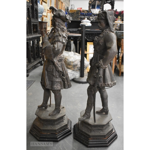 806 - A VERY LARGE PAIR OF 19TH CENTURY FRENCH SPELTER FIGURES OF MALES modelled upon original ebonised wo... 