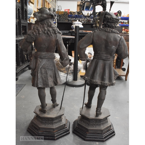 806 - A VERY LARGE PAIR OF 19TH CENTURY FRENCH SPELTER FIGURES OF MALES modelled upon original ebonised wo... 