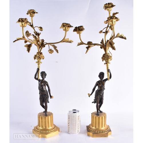 808 - A LARGE 19TH CENTURY FRENCH BRONZE FIGURAL CANDLEABRA. 59 cm high.