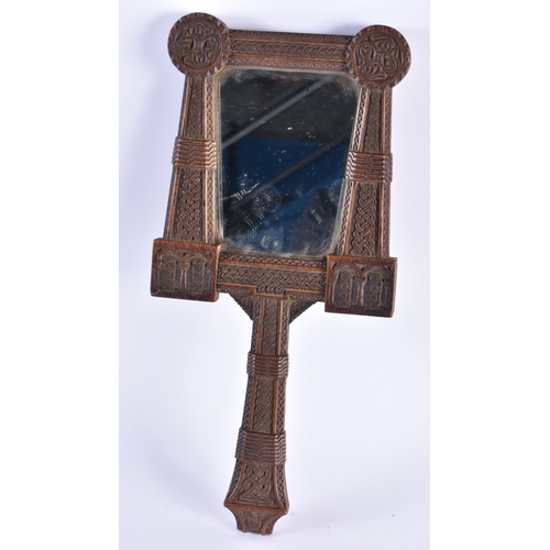 81 - A FINE 19TH CENTURY ARTS AND CRAFTS CELTIC MIRROR beautifully carved with typical inter twined knots... 