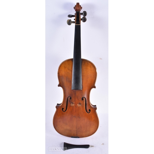 816 - AN ANTIQUE VIOLIN bearing label to interior Joseph Guarnerius. 59 cm long, length of back not inc hu... 