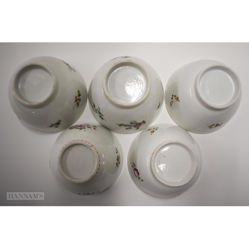 825 - 18th century New Hall style five good teabowls and saucers four patterns and a New Hall teapot, cove... 