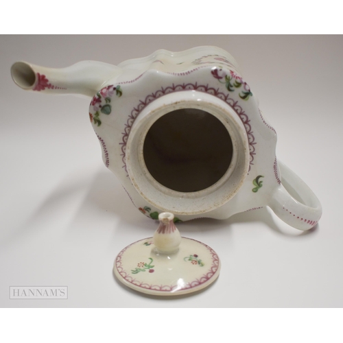 825 - 18th century New Hall style five good teabowls and saucers four patterns and a New Hall teapot, cove... 