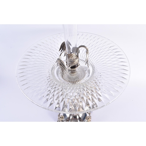 83 - A LARGE VICTORIAN SILVER PLATED CUT GLASS CENTREPIECE formed with bamboo trees and acanthus. 58 cm x... 