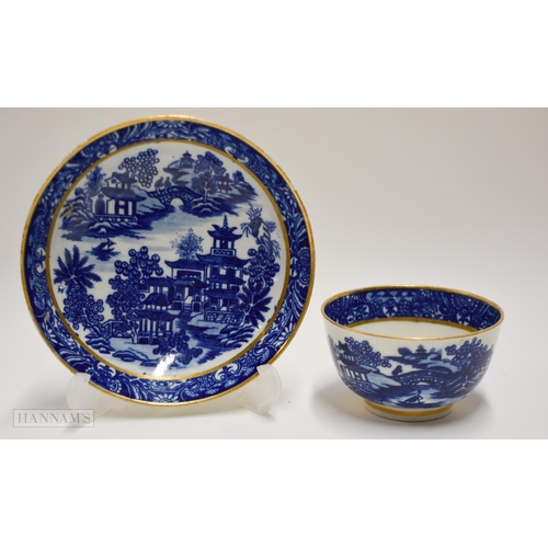 835 - 18th century Worcester pair of teabowls and saucer in the Bandstand pattern each piece marked with t... 