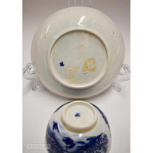 835 - 18th century Worcester pair of teabowls and saucer in the Bandstand pattern each piece marked with t... 